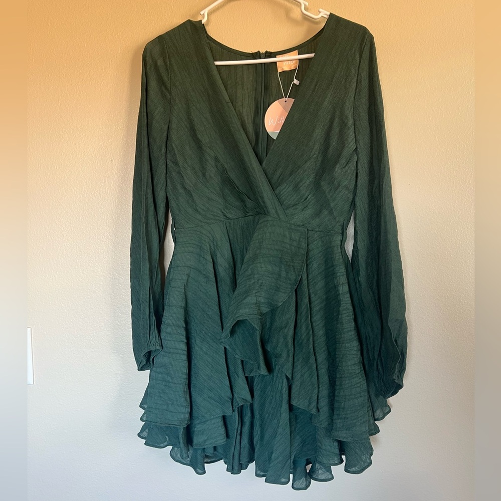 Sage + Paige Deep Green Long Sleeve Ruffle Dress